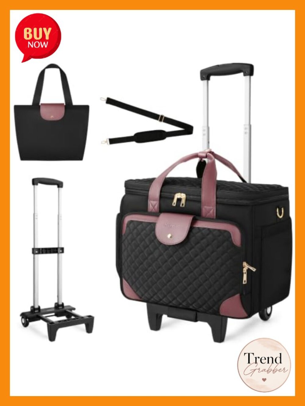 17.3" Rolling Teacher Bag Wheeled Laptop Tote Water-Resistant
